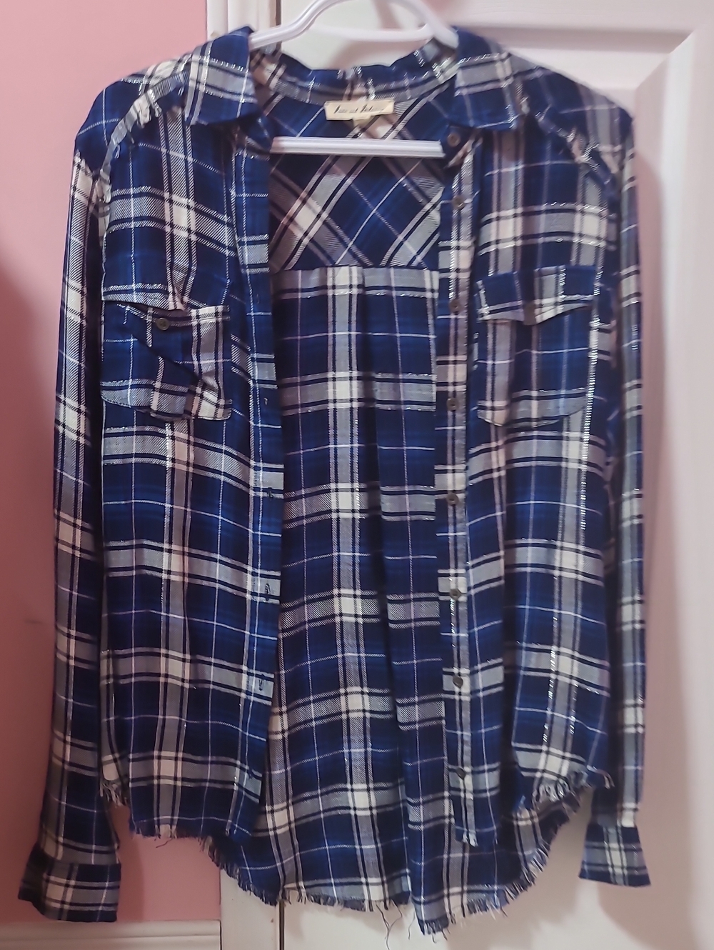 Jane and Delancey Blue and White Plaid Button-Down Shirt